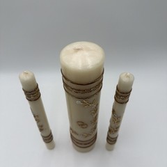 Will & Baumer Wedding Unity Candle Set Flowers Rings Gold Leaf 3 Pc