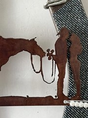 Western Wedding Metal Horseshoe Blue Denim Cowboy Couple Ringbearer/Wallhanging