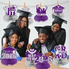 12pcs Graduation Table Decorations 2026, Purple and Silver