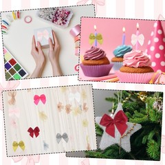 30 Pcs Mini Ribbon Bow 1″ Mini Fabric Satin Ribbon Flower Bows, Light Pink
