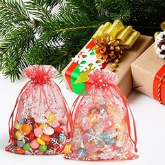 100pcs Snowflake Organza Bags Christmas 4×6 inch 1 Count (Pack of 100) Red