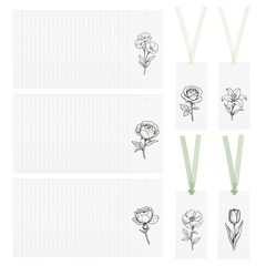 100Pack Blank Place Card with Green & Beige Ribbon, 3.54 x 1.57 Inch, White