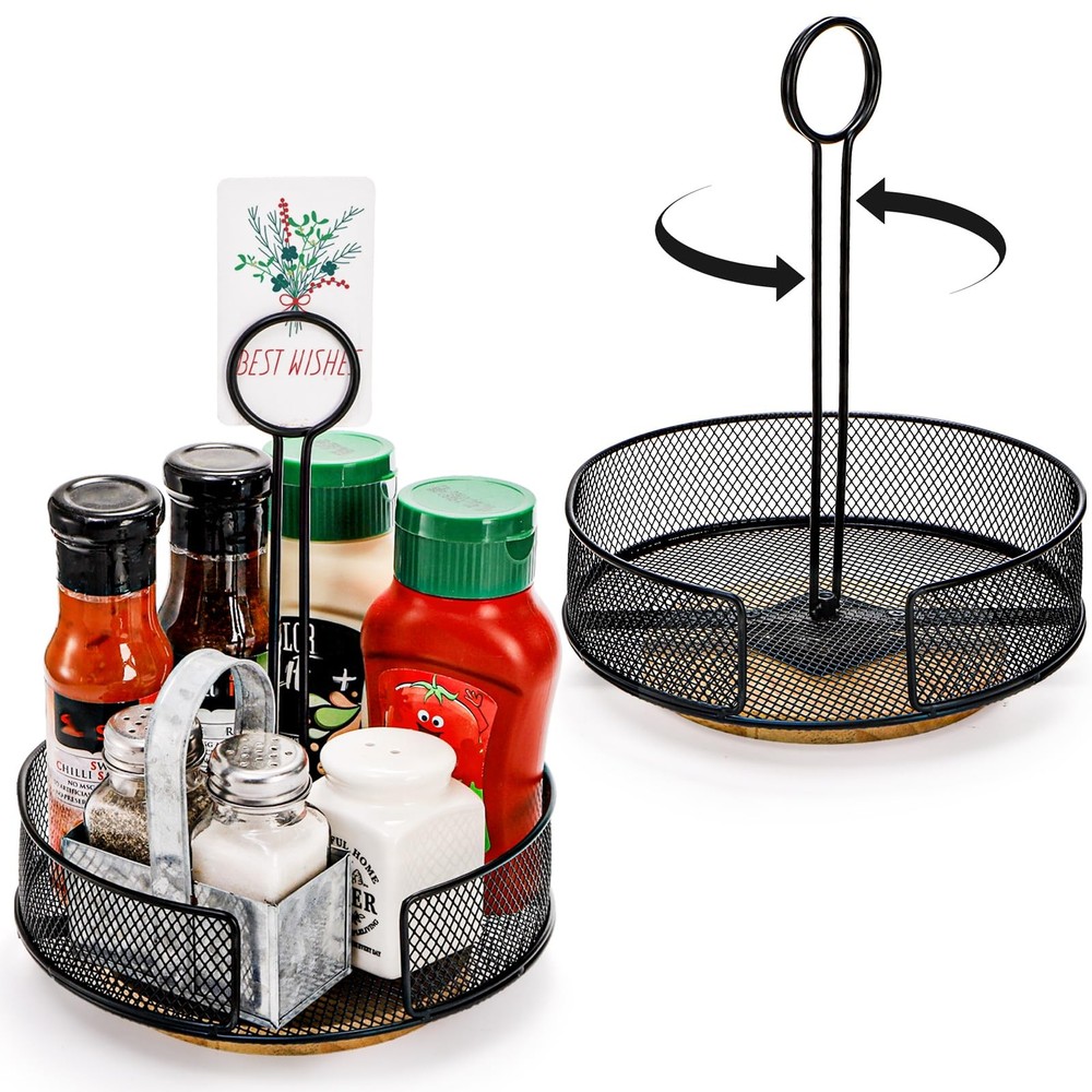 Yesland 2 Pack Metal Rotating Condiment Caddy Number Card Holder 7.75 Inch