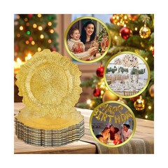 12PCS Bright Gold Charger Plates Bulk- 13in Round Plastic Chargers for Dinner…