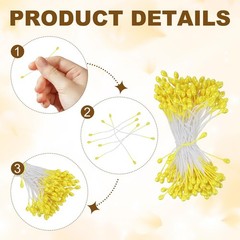 PATIKIL 3mm Double Heads Flower Stamen, 150 Pcs Artificial Yellow