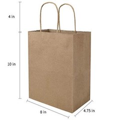 100 Pack 8×4.75×10 inch Plain Medium Paper Brown Kraft Bags with Handles Bulk