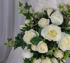 Creamy Rose and Ivy Cascade Faux Silk Wedding Bouquet