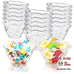 20 Pcs Clear Plastic Tulip Dessert Bowls 6 oz Small Stackable Ice Cream Bowl