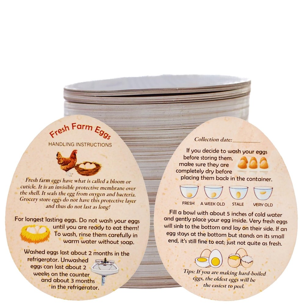 250 Pcs Premium Fresh Farm Egg Handling Instruction 2.7 x 3.5 inches, Colored