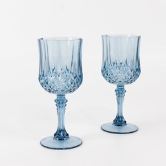 DUSTY BLUE 6 Plastic 8 oz Crystal Cut Goblets WINE GLASSES Party Events