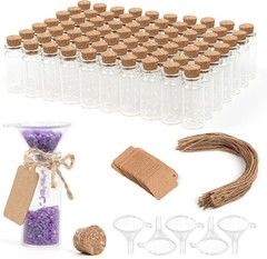 Mini Glass Bottles 10ml Cork Vials Wedding Favors w/ Tags String 100pc Bulk Wish