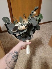 Sola Flower Bridal Bouquet Ivory Roses with Preserved Eucalyptus New