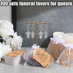 100 Set Angel Keychains Funeral Favors with Organza Bags & Sympathy Tags – Memor