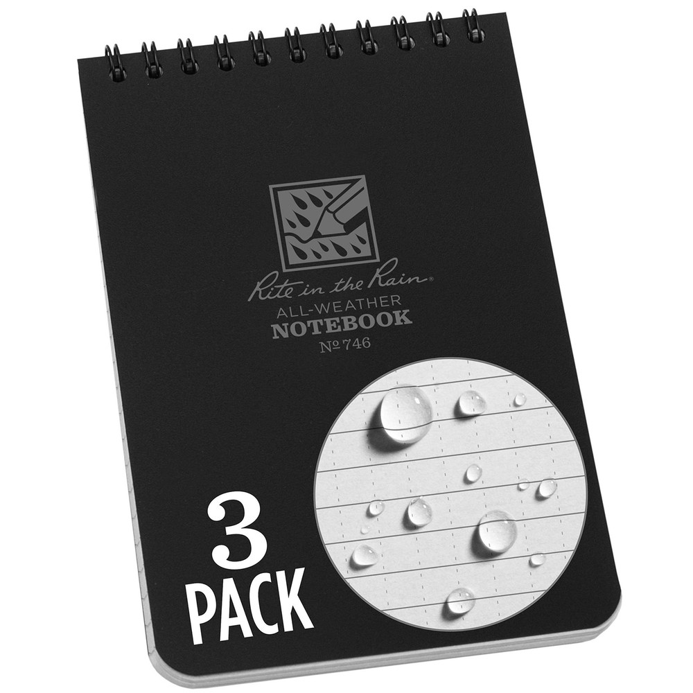 Rite In The Rain Weatherproof Top-Spiral Notebook, 4″ x 6″, Black Cover, Univ…