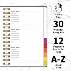 Password Book with Alphabetical Tabs, Password Keeper Book for Seniors, Black