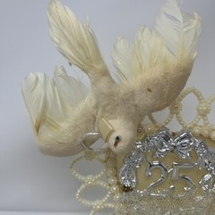 Vintage 25th Wedding Topper 1950’s USA Featuring Two Doves Yellowed But Gorgeous