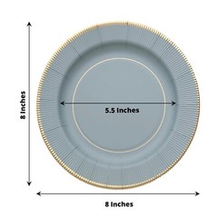 25 DUSTY BLUE 8″ Metallic Round Paper Salad DINNER PLATES Textured Rim Party