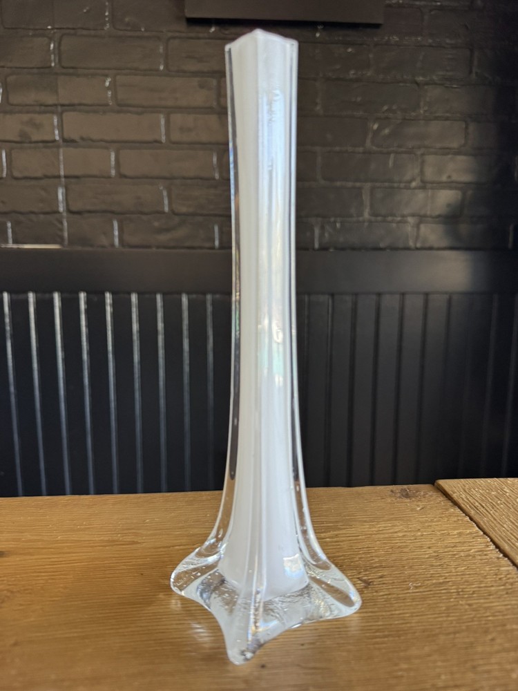Eiffel Tower Glass Bud Vase Clear & White Centerpiece