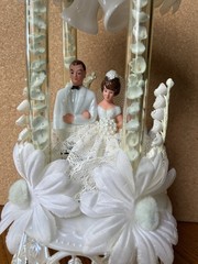 Vintage Wedding Cake Topper Daisies Lily Of The Valley White Pale Blue MCM 11″