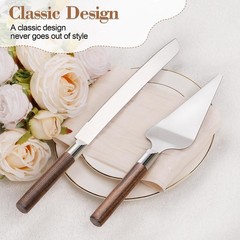 TUKDAK Cake Cutting Set for Wedding, Wood 10.2 inches, Walnut-silver