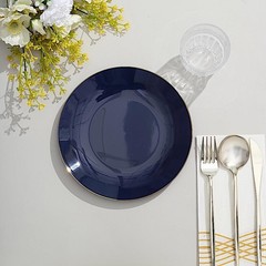 NAVY BLUE 10 Glossy 8″ Round Plastic Salad PLATES Gold Rim Party Events