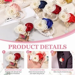 Rose Wrist Corsage, 6Pcs Wrist Corsage Bracelets Flower Wristlet, Sapphire Blue
