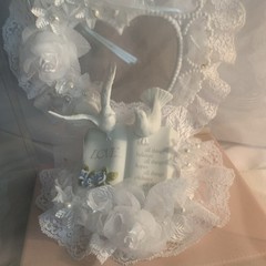 Wilton Wedding Cake Topper Love Birds Heart bell lace pearls Doves white plastic