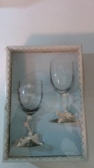 Wedding Wine Glasses Set of 2 Decorated Clear Round Engraved Love & Hearts Theme