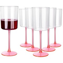 12 Pack 10 Oz Clear Plastic Wine Glasses with Stem – Disposable Cocktail Pink