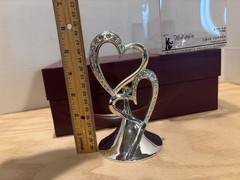 2010 Studio His & Hers Wedding Cake Topper 886705 Double Heart Silver Rhinestone