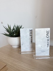 Marble Table Number Signs w/ Clear Acrylic Stands Wedding 16 numbers available
