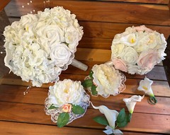 Wedding Bouquet Package-White, Rose, Hydrangea, Calla Lily 7 PC. Bouquet Set