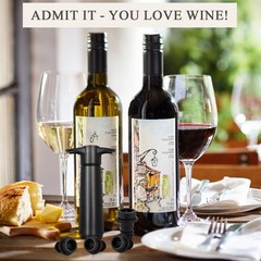 Wine Stoppers Vacuum with Pump, Keep Fresh for 1 Pump+4 Stoppers, Black