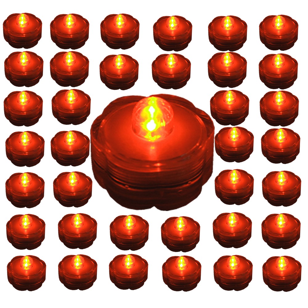 (36) VIBRANT ORANGE -LED Submersible Underwater Tea lights for WEDDING US Shippe
