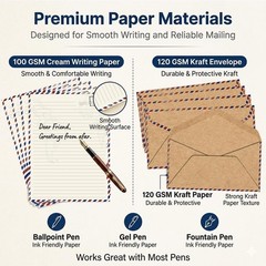 90 Pack Airmail Stationery Paper Set, Vintage 6.9 x 9.25 inches, Off White