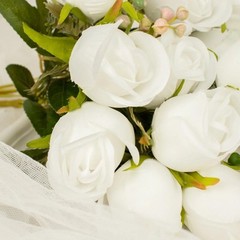 WHITE 3 Bouquets 13″ Silk Rose Bud Artificial FLOWER Bushes Party Decorations