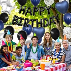 and Black Birthday Decorations for Men,Blue Black White Balloons Navy Blue