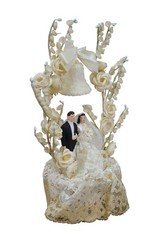 Mid Century 1950s Bride & Groom Marriage Wedding Cake Topper Arch 11″