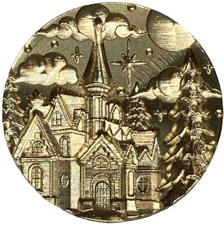 3D Church under Moon, North Star & Puffy Clouds – 1.2″ dia. Wax Seal Stamp head