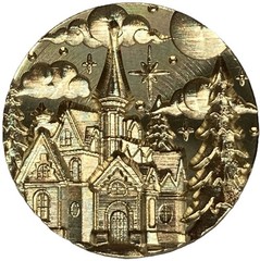 3D Church under Moon, North Star & Puffy Clouds – 1.2″ dia. Wax Seal Stamp head