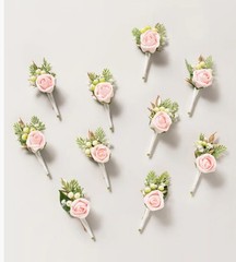 Ling’s Moment Artificial Pink Rose Wedding Bouquets w/ Greenery, 10 Pack