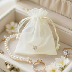 25PCS Drawstring Organza Bags 5×7 inches – Ivory Organza Gift Bags, Sheer Mesh P