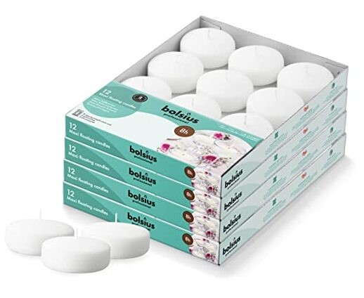 White Floating Candles – 48 Count Unscented – Premium European 3 Inch 4 Pack