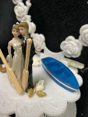 Wedding Cake Topper Blue Row boat Fishing Honeymoon Lake Groom top Shower Sports