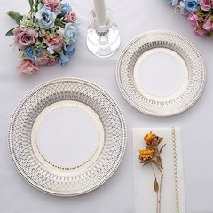 25 WHITE GOLD 10″ Porcelain Design Round Paper PLATES Party Events Decorations
