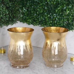 8 inches Gold Crackle Glass Candle Holders Vases Party Wedding Home Centerpieces