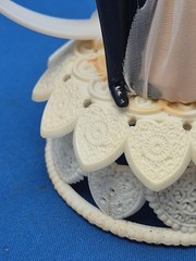 Bride & Groom 1950’s Wedding Cake Topper Lace Fabric Tulle Doves Rings