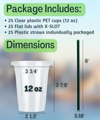 2 oz Clear Plastic Cups with Lids and STRAWS, Disposable Drinking 1 12 oz Cups
