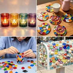 120 pcs Mosaic Tiles, CNYMANY Mixed Irregular Shapes Glitter Mosaic Glass Pie…