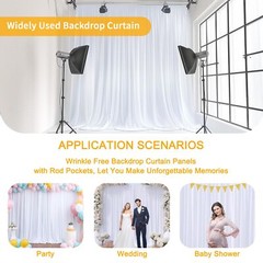 10 FT x 10 FT White Backdrop Curtain – Polyester Backdrop Curtain Panels with…